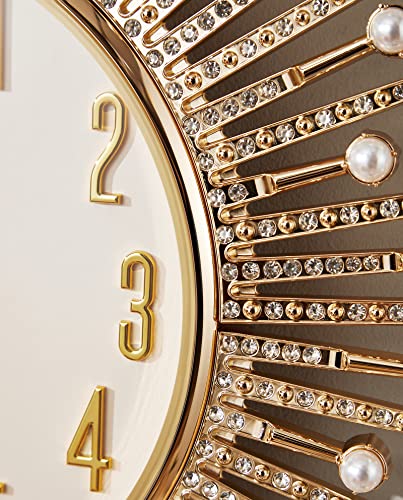 Zbcgwri Wall Clocks For Living Room Decor Modern Gold Sun Silent Wall Clock Battery Operated Light Luxury For Bedroom Kitchen Office Home Decorative Retro Crystal Clocks Wall Decor For House #TOP3