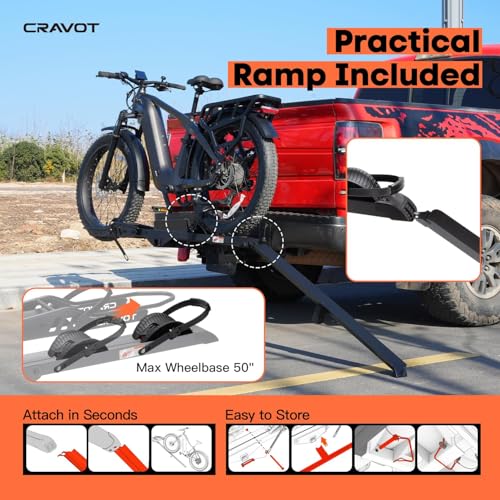 Image of CRAVOT CyberRack E1 Electric Bike Rack, 100 lbs Capacity Foldable E Bike Racks for Tow Hitch Heavy Electric Bike Carrier for 1 E-Bike, Up to 5-inch Fat Tire 2'' Receiver w /Lock