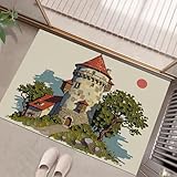 MULERN Felpudo 40x60cm con Base Antideslizante Pelo Corto Multiusos - Diseño Torre Retro Pintura Al Óleo, Beige