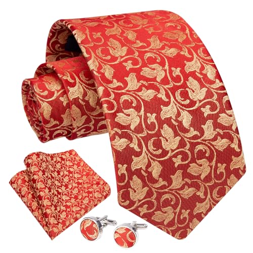 Image of Enlision Ties for Men Floral Tie Handkerchief Cufflinks Set Formal Flower Classic Mens Necktie & Pocket Square Wedding
