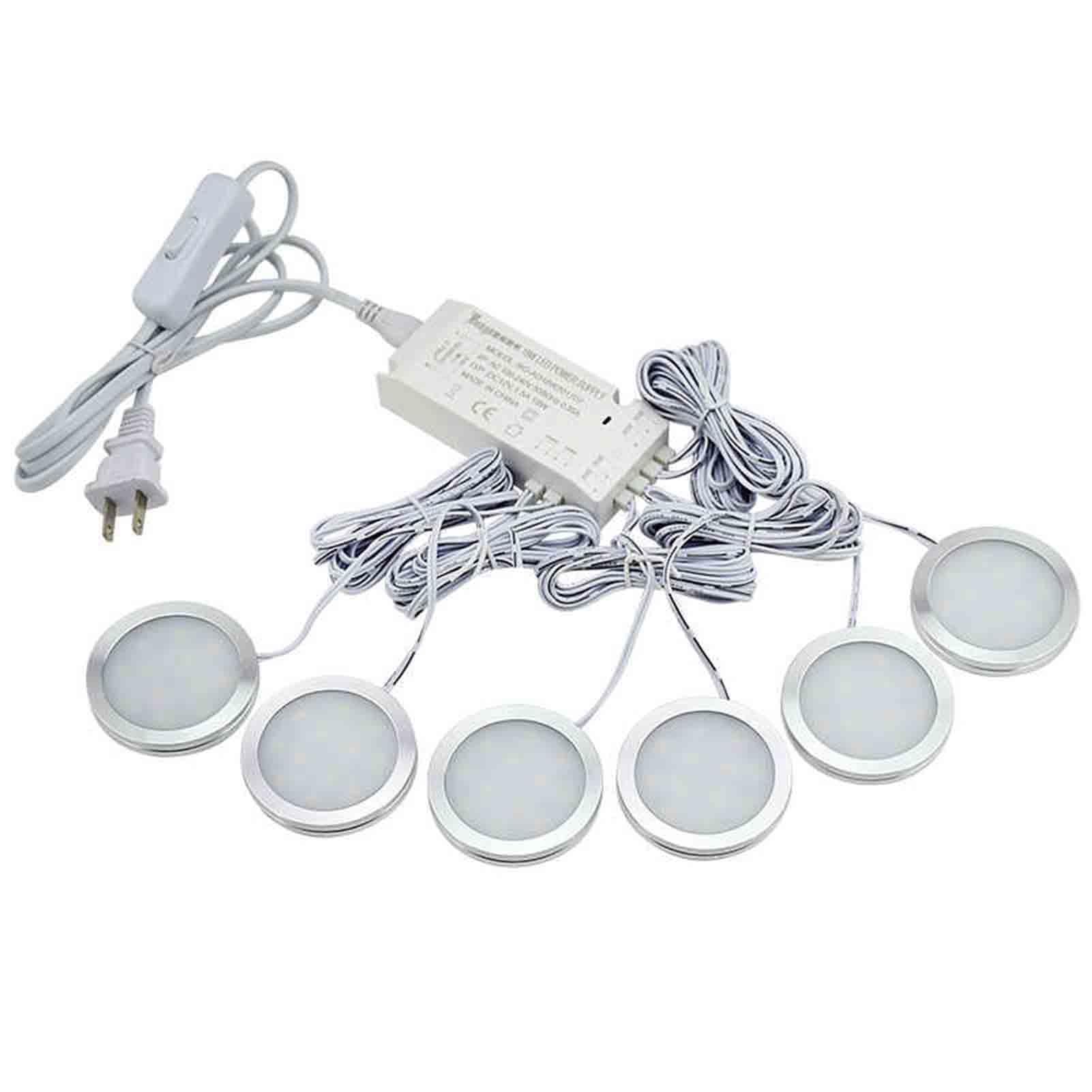 Kompaktowy okrągły zestaw lamp LED z transformatorem, mocowanie ścienne/samoprzylepne, do szafy, szafki kuchennej/półki, bardzo cienkie i energooszczędne (białe, 15 W (12 V))