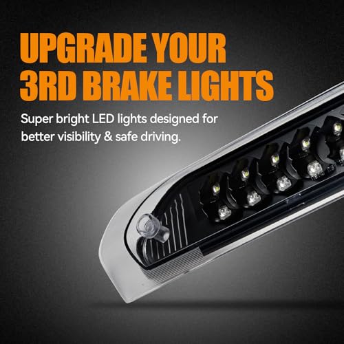 Image of Third 3rd Brake Light, LED High Mount Stop Light Replacement for 2002 2003 2004 2005 2006 2007 2008 Dodge Ram 1500, 2003-2009 Dodge Ram 2500 3500, Rear Center Cab Roof Tail Cargo Lamp