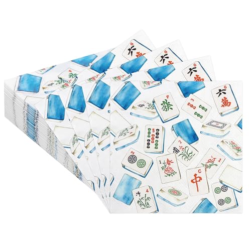 Mahjong Napkins 5 X 5 Inches Disposable Cocktail Napkins 50Pcs Mahjong Beverage Napkins for Casual Gatherings Game Nights Bridal Showers Birthday Party Retro