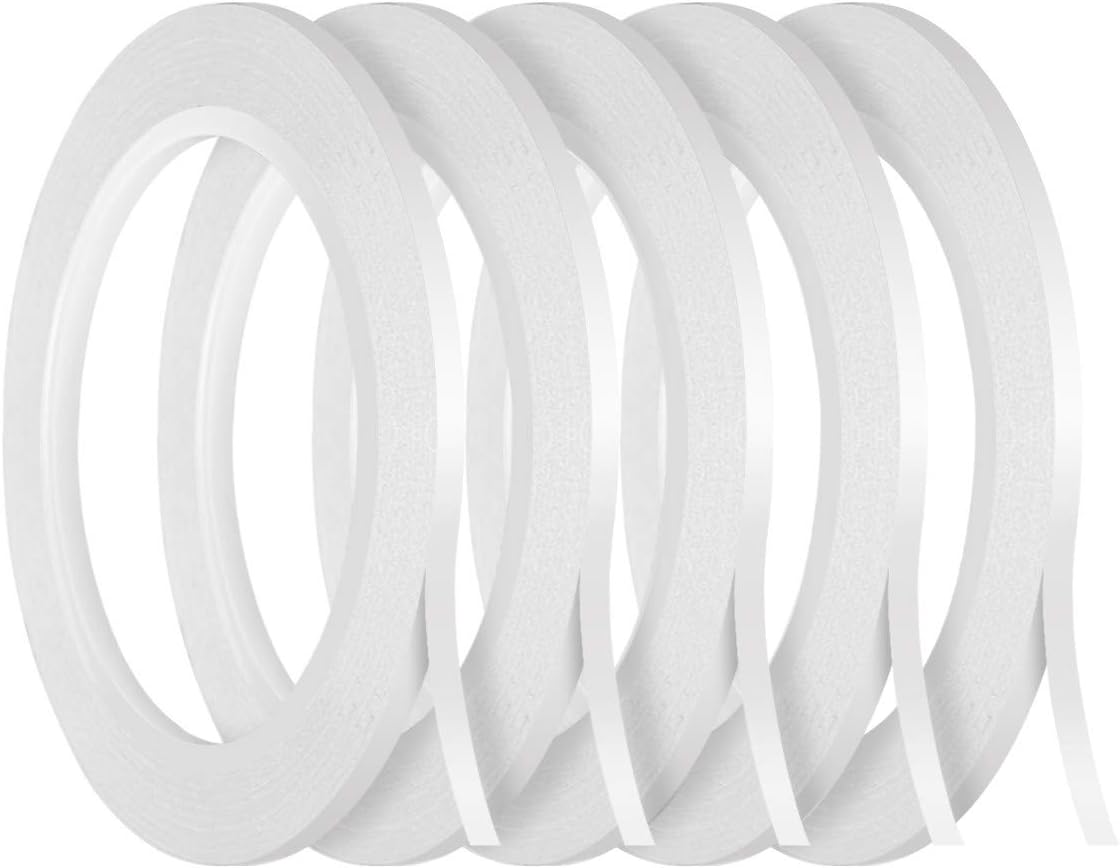 Kesote 5 Rolls 3mm Double-Sided Adhesive Tape (125m Total), Sticky Tape for Crafts, Card Making, Photo Wallpaper,Gift Wrapping, Decor