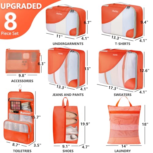 Image of 8 Set Packing Cubes for Travel, Gifts for Women Mom,Anti-Tearing Suitcase Organizer,OlarHike Vacation Essentials & Accessories for Cruise Ship