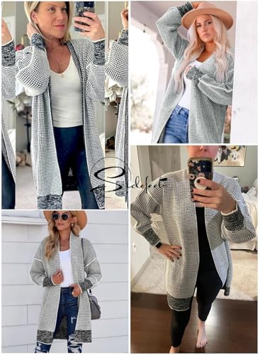 Sidefeel Womens 2025 Fall Outfits Long Sleeve Open Front Cardigan Sweaters Oversized Checkered Chunky Knit Sweaters Coat4