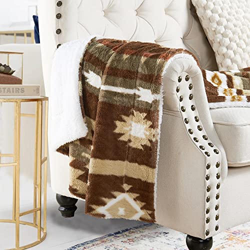 Hestin Bohemian Stylish Throw Blanket With Soft Sherpa Lining, Warm Lightweight Blankets For Couch, Sofa, Bed, Camping, Outdoor Throw- All Seasons,50" X 60",Brown #TOP1
