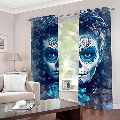 ZFSZSD Rideau Intérieur Numérique 3D Impression Blue & Girl Oeillets Cuisine Adulte Isolant Thermique Opaques Petites fenêtres Moderne Décoration Taille: 2xL75cmxH166cm