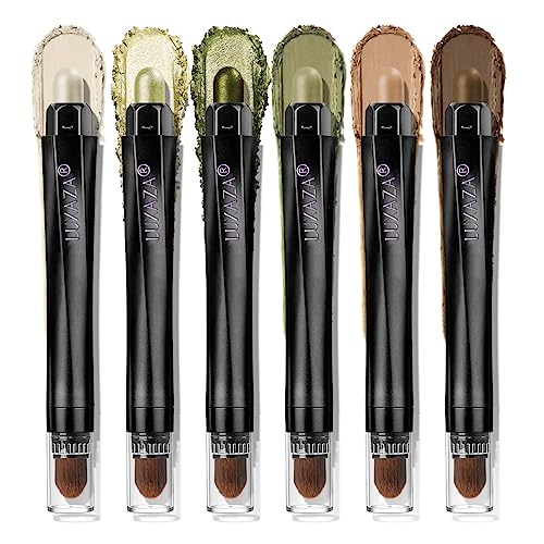 LUXAZA PRO FIREFLIES LIGHT Eyeshadow Stick Makeup 6PCS Set, Green Metallic Shimmer Matte Cream Eye Shadow Eyeliner Brightener Pencil Crayon - FIREFLIES LIGHT