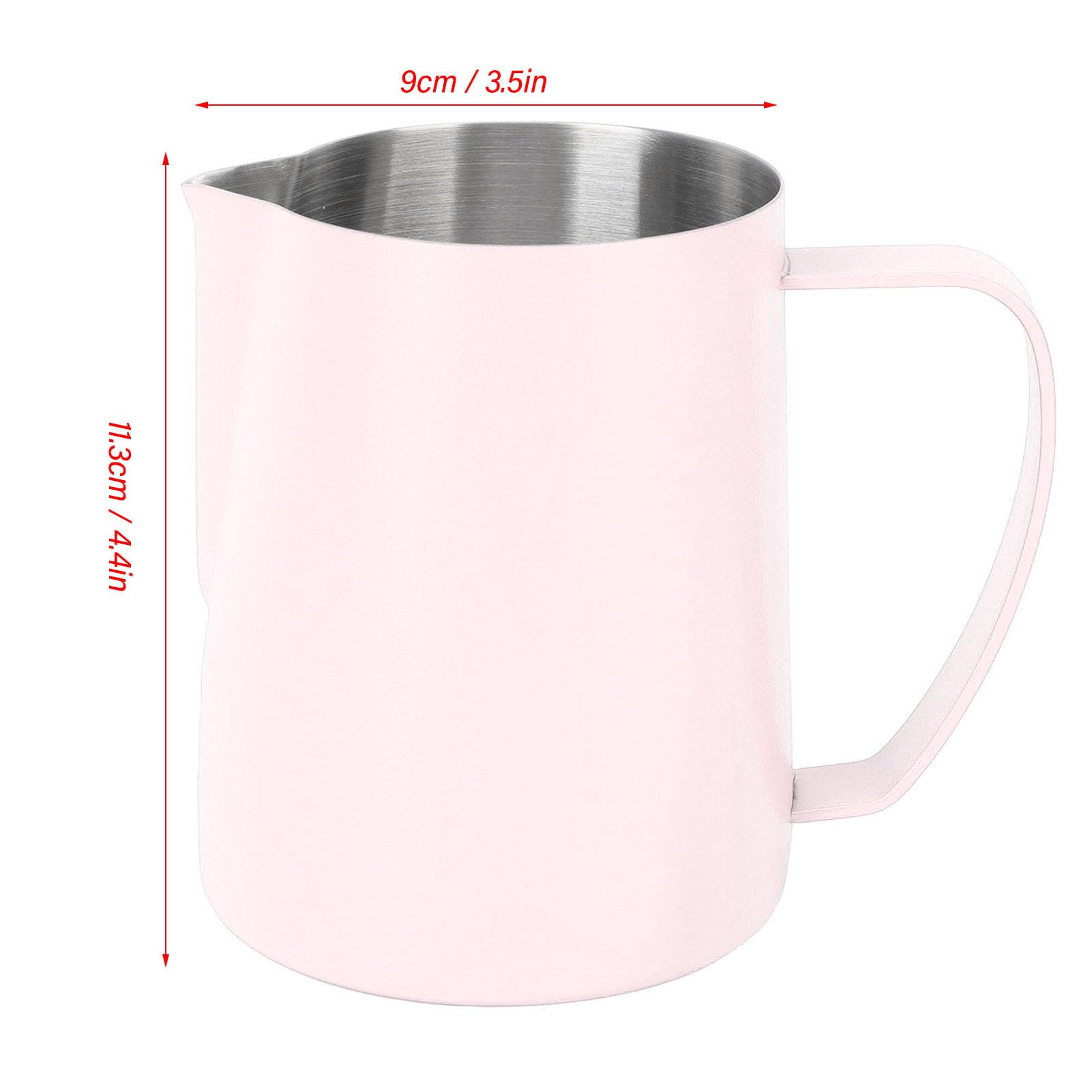 Professionale Brocca In Schiuma per Espresso, Bricco Latte in Acciaio Inox con Segno di Misurazione per Latte Art, Montalatte Espresso e Cappuccino (Rosa)