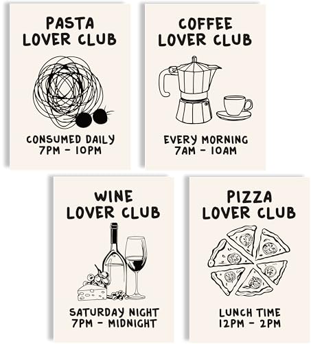 Poster kaffe, bilder kaffe, bild, väggbilder för köket, affisch, estetisk dekoration, köksbilder, vintage, bilder, vardagsrumsdekoration, kök (Food Lover klubb, 4 x A4 | utan ram)