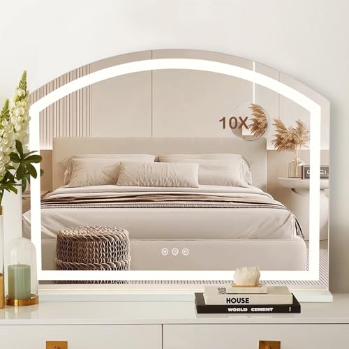TRIOBLADE Vanity Mirror with Lights LED Lighted Up Makeup Mirrors with Dimmable 3 Modes and Brightness Adjustment Touch Screen Control 10X Magnifying Glass for Bedroom Dressing Room (60x50cm)