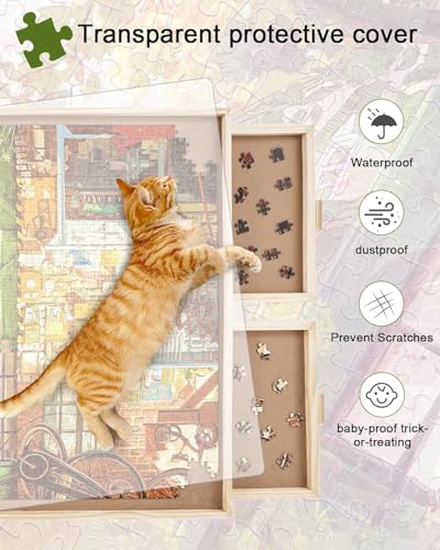 All4Jig RH-2C2C-4D 1500 Piece Rotating Puzzle Board With Drawers And Cover,26"X35"Portable Wooden Jigsaw Puzzle Table thumb #6