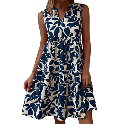 Vestidos de manga larga para mujer festivo con estampado de moda bohemio, suelto, cuello en V, plisado, estampado plisado, vestido de mujer, elegante y sexy, marine, S