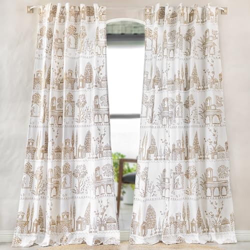 Image of Tranquebar Curtain Co. Window Curtain - 60-65% Room Darkening, 152 cm (5 Feet), Gold Mughal City Print, Set of 2, Cotton Fabric, BackTab, Agra- Window Curtains 5 Feet, Living Room, Bedroom