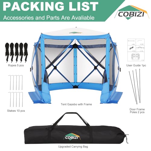 Image of COBIZI 10x10 FT Pop up Gazebo, Popup Canopy Tent,Instant Screened in Gazebos, Waterproof Portable Outdoor Small Screen Tents Sun Shelter,carpas para Patio for Camping, Garden and Backyard,Blue