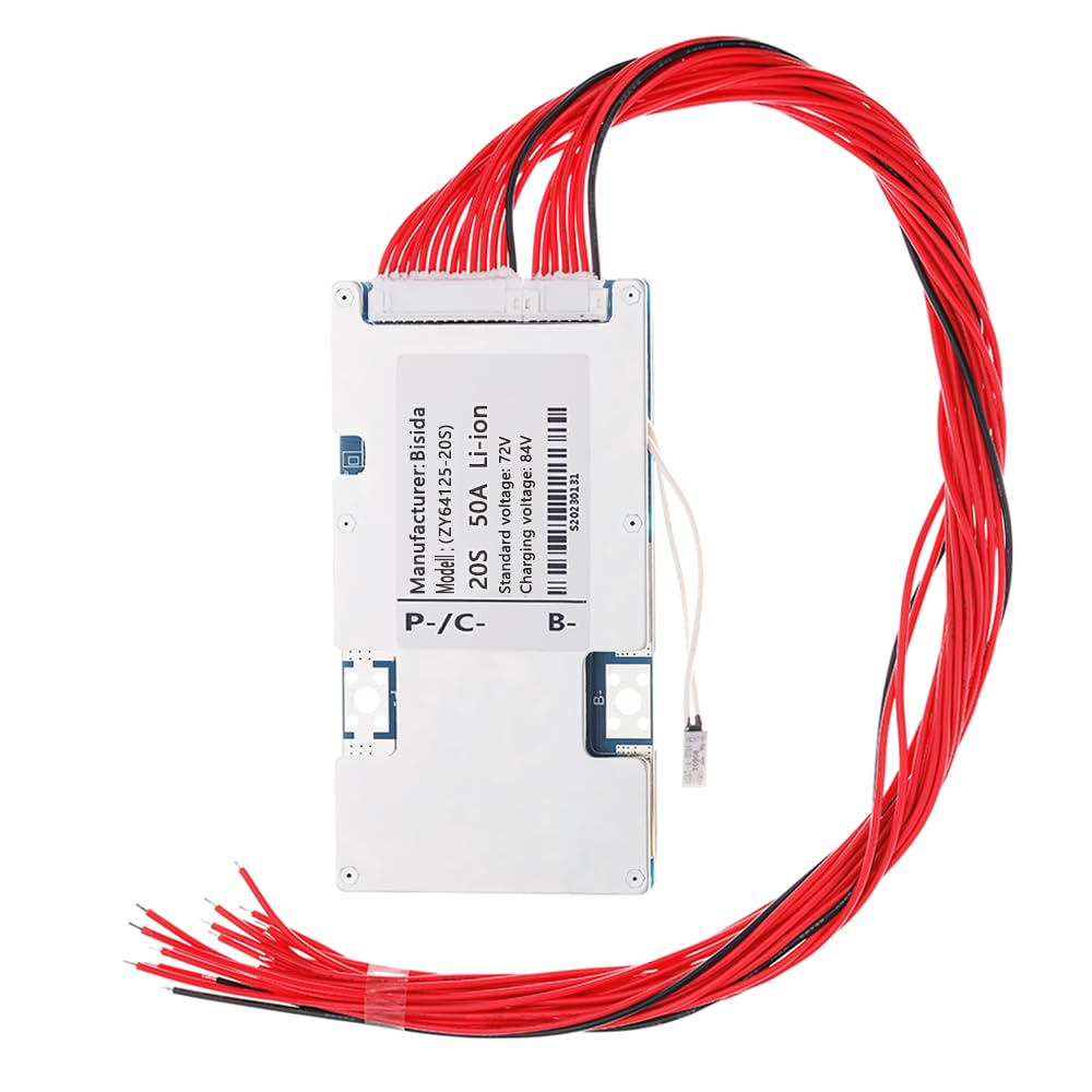 Bisida 20S BMS 72V Lithium Ion Protection Board with Balance Wire and NTC, Common Port, Multiple Protection, Battery Management System for Solar Energy Storage Lithium-ion Battery Pack (20S 72V 50A)