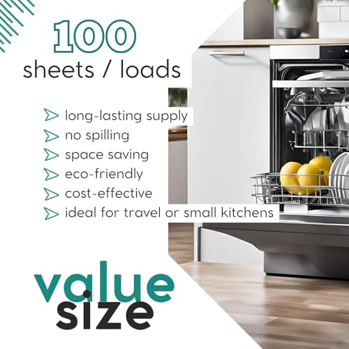 Image of TIDYCALS Dishwasher Detergent Sheets - 100 Loads - Botanical Formula -No Harsh Chemicals - Non Toxic - Eco-Friendly Substitute to Liquid, Pods & Powder Detergents - Eliminates Grease & Stuck-On Food