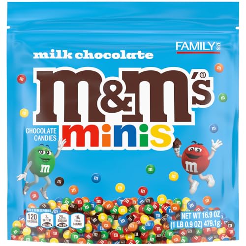 Image of M&M'S MINIS Milk Chocolate Candy Assortment, Family Size, 16.9 oz Resealable Bulk Chocolate Candy Bag