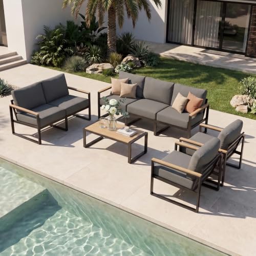 Image of Aoxun Patio Furniture Set, Metal Outdoor Furniture with Thick Cushions