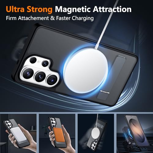 Image of SPIDERCASE Magnetic for Samsung Galaxy S26 Ultra Case,[Built-in Invisible Kickstand][Compatible with Magsafe] Translucent Matte Slim Phone Case for S26 Ultra 6.9'',Black