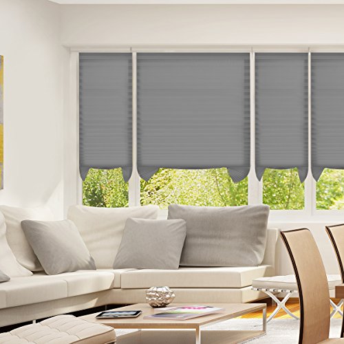 Grey Temporary Blinds Cordless Shades Fabric Light Filtering Pleated Blinds Window Shade Grey 36"X72", 3-Pack #TOP6
