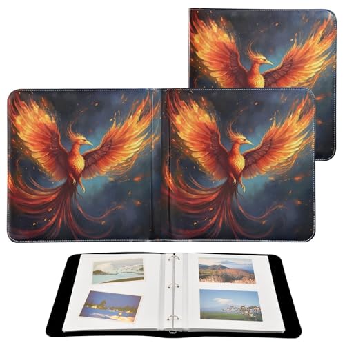 Álbum de fotos con plumas de ave fénix para bodas familiares y aniversarios, álbum de fotos con encuadernación de 3 anillos, cubierta de cuero, libro de fotos DIY autoadhesivo, álbum de recortes miniatura 2