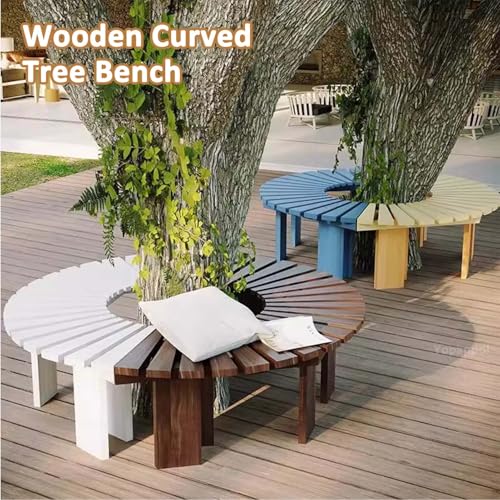 Asiento de patio al aire libre de madera sólida del banco del árbol circular semicircular con la silla curvada de los muebles del jardín de la base hexagonal del todo el clima para el patio y el céspe