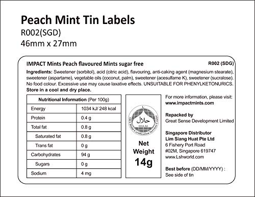 Image of Impact Mints Products Sugar Free Mints Peach, 14 Grams (Pack of 3)