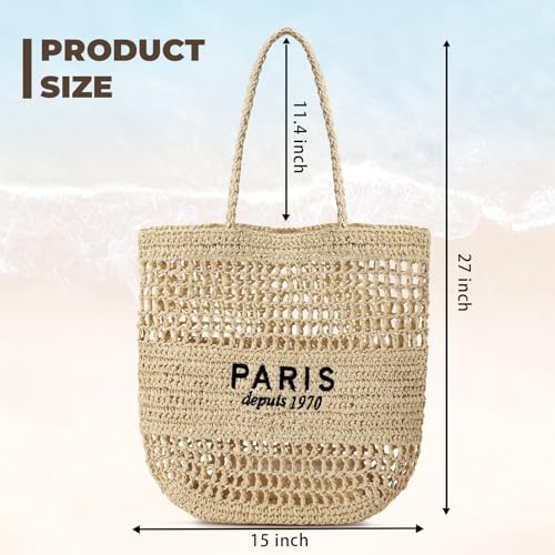 Image of Pleneal Beach Bags for Women - Women Beach Tote Bag, Summer Mesh Hollow Straw Tote Bag for Holiday Market