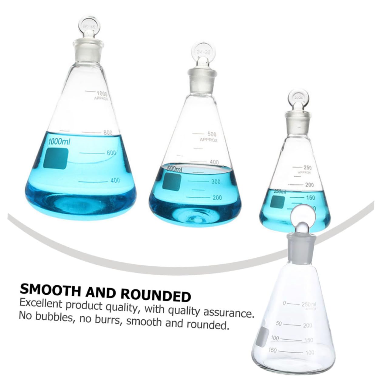 Set 3 Pezzi Beuta Conica in Vetro 250ml con Tappo Sughero, Vetreria da Laboratorio per Esperimenti di Chimica in Classe, Bottiglia Liscia e Inodore
