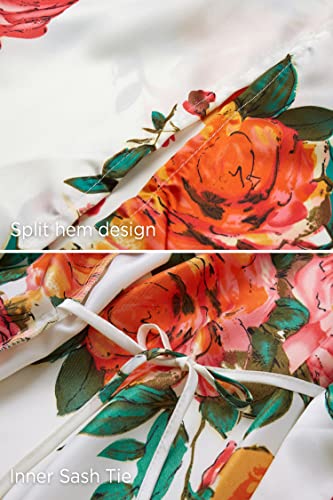 Image of BABEYOND Women's Kimono Robe Long Satin Silky Floral Lightweight Bridesmaid Wedding Bachelorette Party Robe