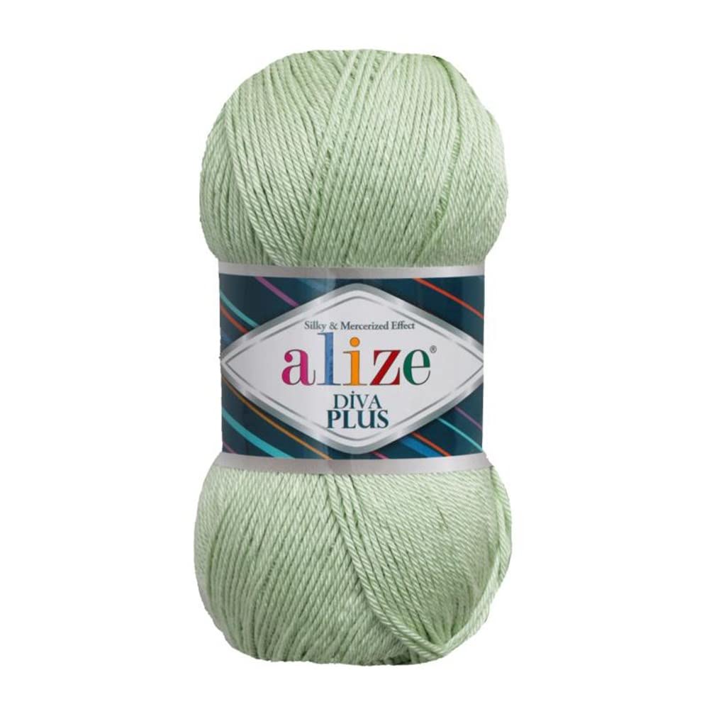 Alize Diva Plus Yarn, Silky Mercerized Microfiber Acrylic, 100 Grams, Crochet Yarn for Blanket, Amigurumi, All Crafts, Beginner (Light Green)