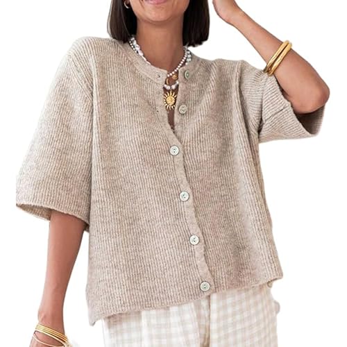 Image of Women Y2k Knitted Crop Cardigan Shirt Short Sleeve Button Down Ribbed Knit Crop Top Outwear Top Tee Shirt