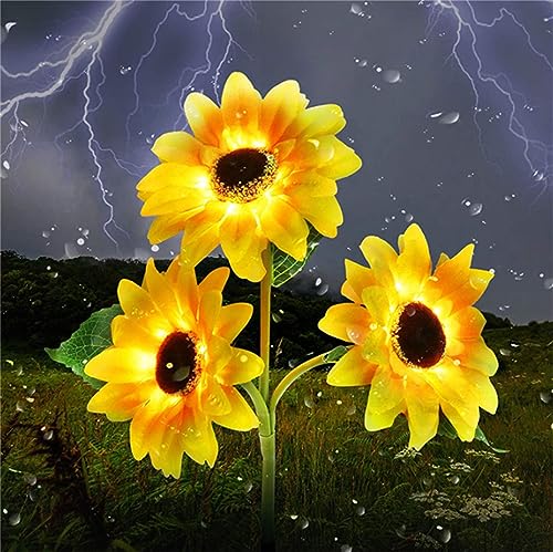 Sonnenblume Solarlampen für Außen Deko, Solarleuchten, IP65 Wasserdicht Solar Licht mit LEDs für Garten, Terrasse, Weihnachtsdeko (Drei Köpfe)