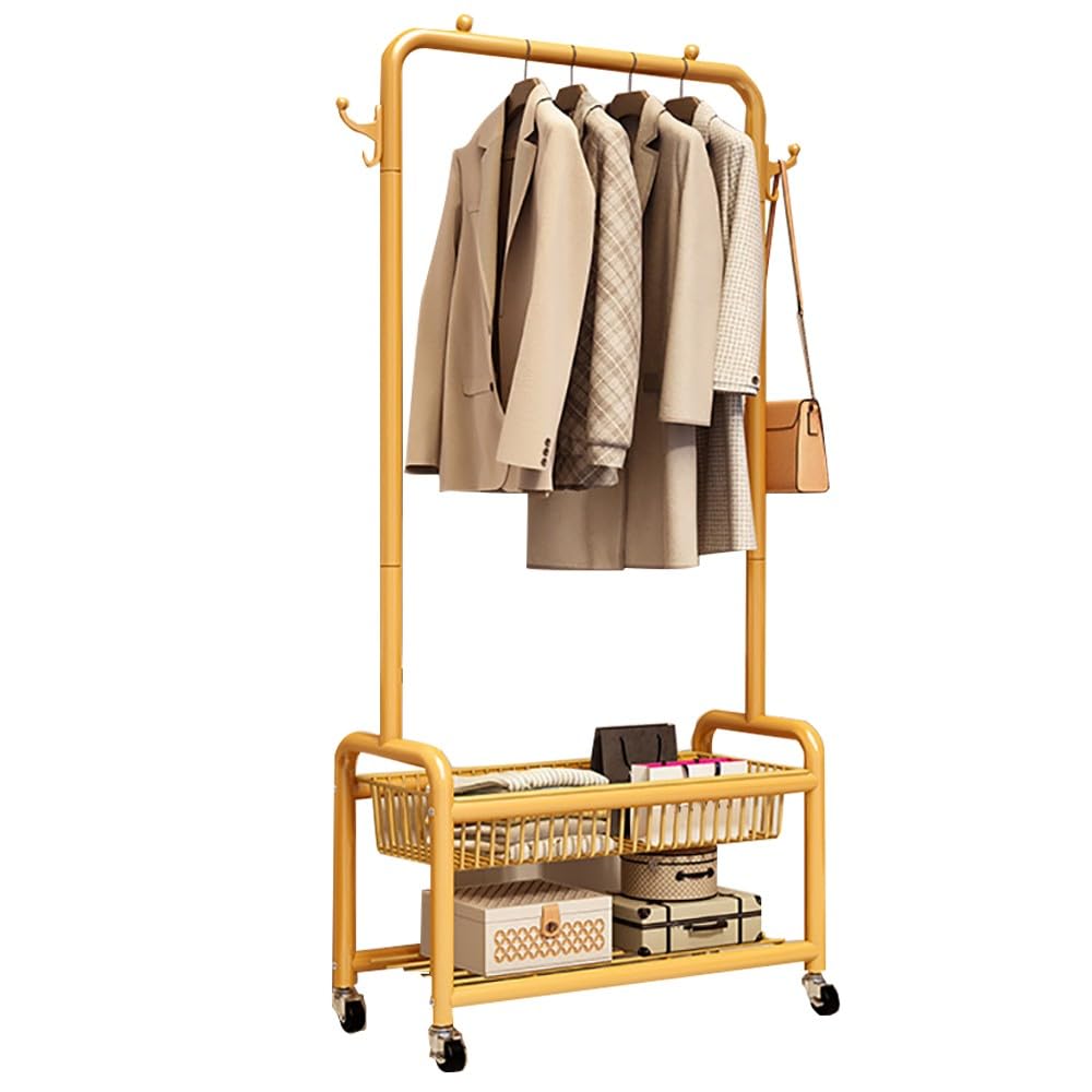 FGXHHS Rolling Clothing Rack On Wheels, Sturdy Metal Garment with Storage Shelf for Bedroom, Living Room, Maximum Load 100kg