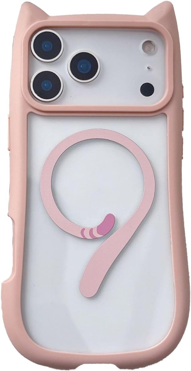 Case for iPhone 16 Pro, Cute Cat Ears Cat Tail, Black