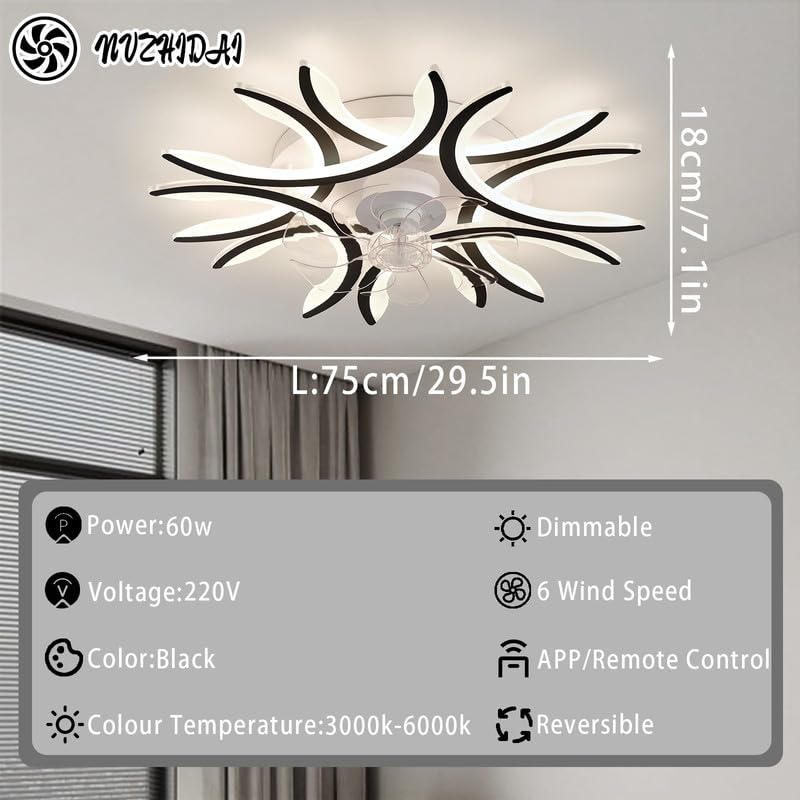 Bedroom Ceiling Light With Fan Alexa LED Remote Control Quiet Ceiling Fan With Lighting Living Room 6 Gears Reversible Dimmable Lamp With Fan Smart - View #8