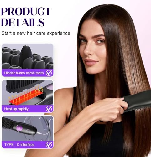 Cepillo alisador de pelo portátil inalámbrico rosa miniatura 7