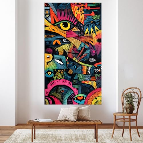 Motif tribal coloré tableau abstrait design géométrique des yeux