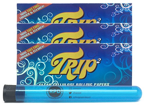 Trip 2 Cellulose Clear Rolling Papers King Size (3 Packs) with Rolling Paper Depot XL KewlTube