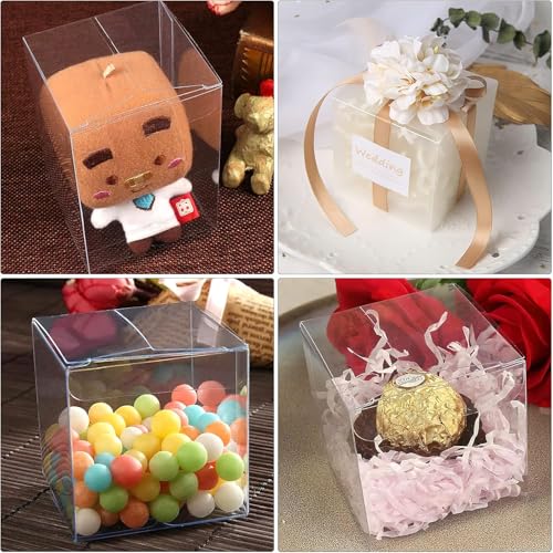 CXWFLM 50 Stück Transparente Geschenkboxen 5x5 cm– Mini Klarsichtboxen für Gastgeschenke, Süßigkeiten, Hochzeit, Geburtstag, Party–Kunststoff Verpackung für kleine Geschenke & DIY