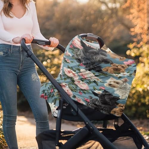 Image of Youngerbaby Dog Flower Car Seat Canopy Nursing Cover Multi Use Baby Stroller and Carseat Cover Breastfeeding Nursing Covers