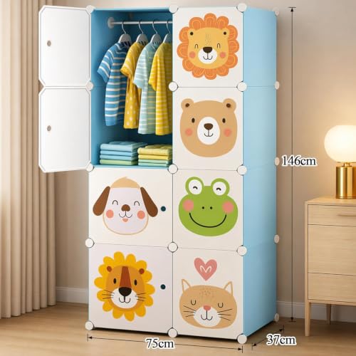 Image of Foldable Plastic Wardrobe for Clothes - Baby Cupboard for Clothes Storage, Wardrobe for Kids, Plastic Almirah, Collapsible Wardrobe for Kids Livingroom & Home (8-Layer-Blue)