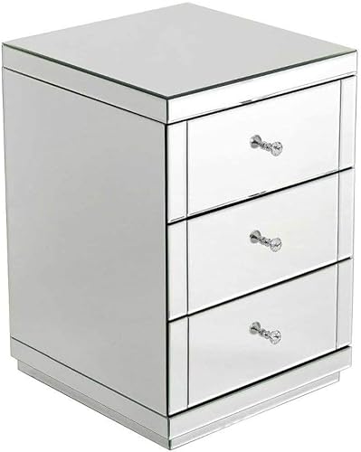 Furniturebox UK Mirror Bedside Table - Italian Mirrored Bedside Table With 3 Drawers, Modern Side Cabinet For Bedroom With Cut Glass Drawer Knobs - Image 8