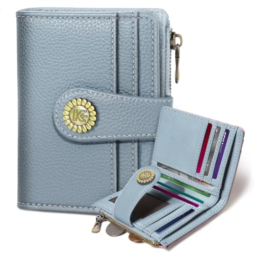Image of Kelvoris Small Rfid Women Wallet Bifold Zipper Coin Pocket Blue | PU Leather Compact Cash Credit Card Holder Travel Purse for Female Ladies Teen Girls 1 ID Window 10 Card Slots