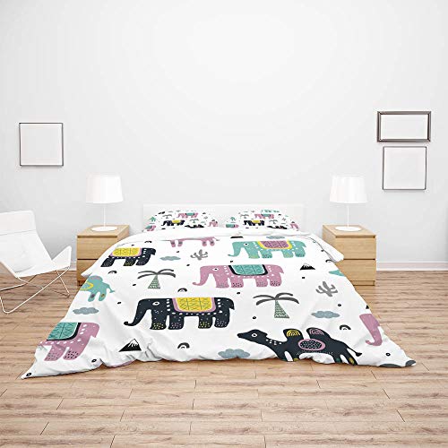 Parure de lit 3 pièces imprimé éléphant polyester double pour toutes saisons