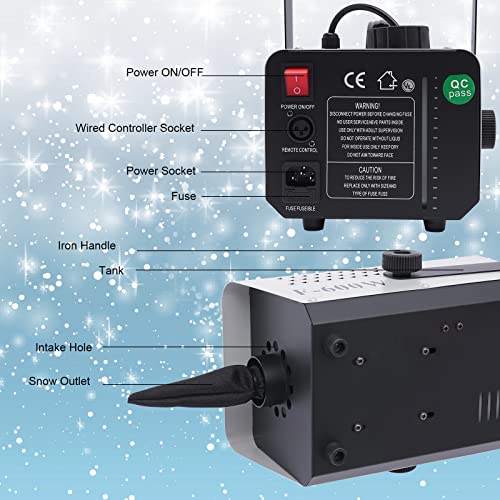 Snow Machine, 600W Stage Snow Machine Snowflake Maker with Remote Control for Christmas, Wedding, Holidays and DJ Parties Show
