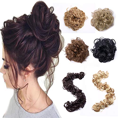 Elailite Curly Messy Hair Bun Maker Versatile Long Hair Wrap DIY Ponytail Extensions Chignon Magical Around Scrunchies Long Hair Band 85g Long Hair Band-Dark Brown