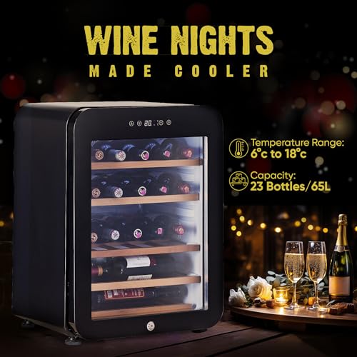 Image of ROCKWELL 23 Bottle Wine Cooler, 65L Freestanding Refrigerator, Digital Temperature Control Fridge for Red, White, Champagne, or Sparkling Bottle (RWNS23)